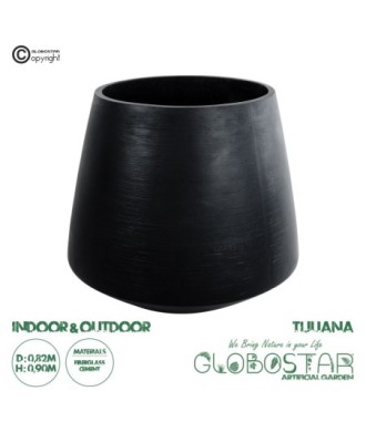 GloboStar® Artificial Garden TIJUANA 20704 Διακοσμητικό Πολυεστερικό Τσιμεντένιο Κασπώ Γλάστρα - Flower Pot Μαύρο Φ82 x Υ90cm